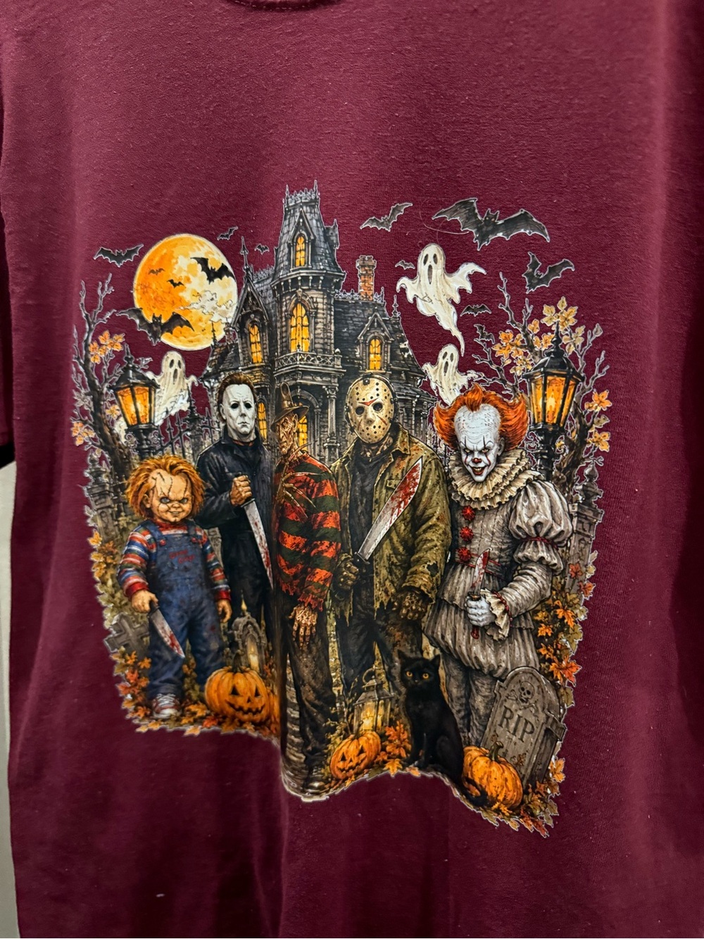 Maroon Halloween Horror Characters Costume Tee
